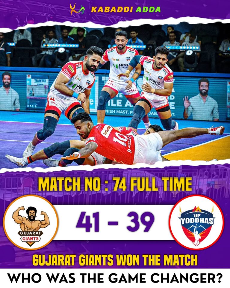 PKL-12: Gujarat Giants Edge Past UP Yoddha 40-39 in a Thrilling Encounter